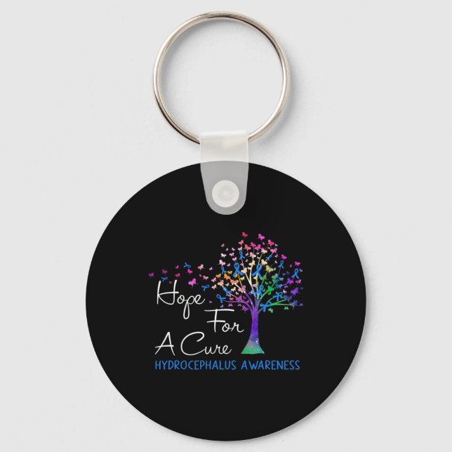 For A Cure Hydrocephalus Awareness Tree Ribbon  Key Ring (Front)