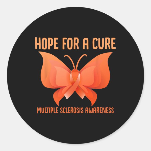 For A Cure Ms Multiple Sclerosis Awareness Butterf Classic Round Sticker (Front)