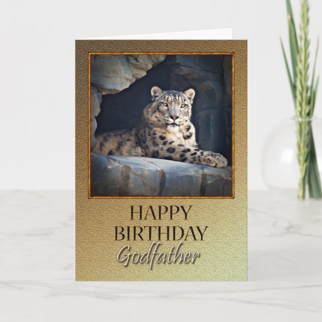 For a Godfather a Birthday with a snow leopard Card (Front)