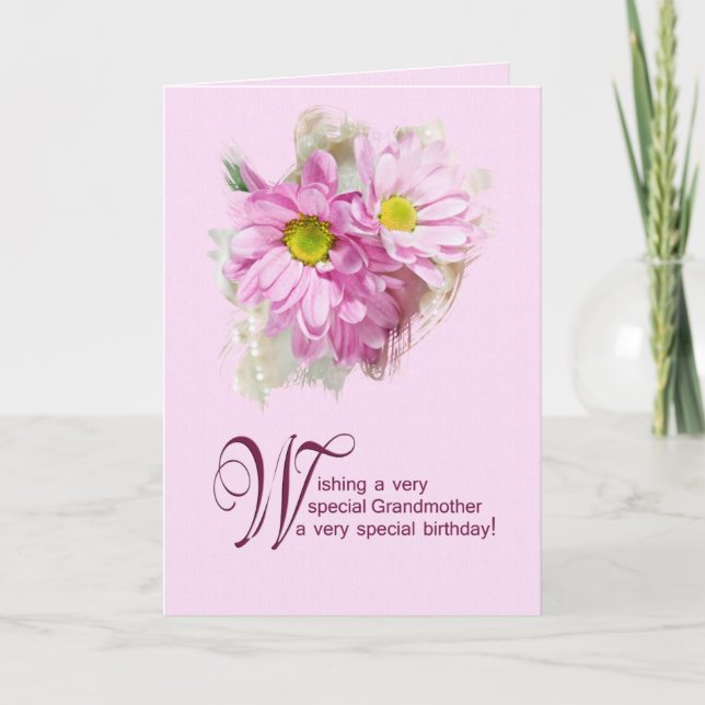 For a grandmother, a birthday card with daisies (Front)