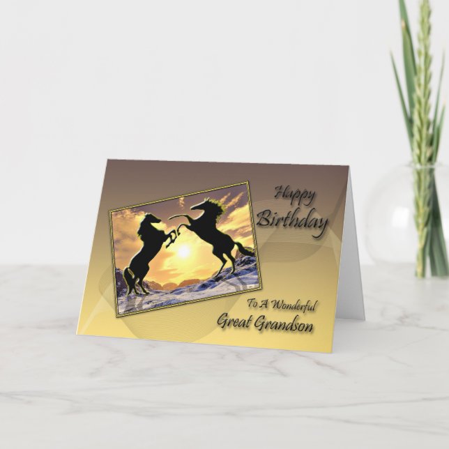 For a great grandson, a Birthday card with horses (Front)