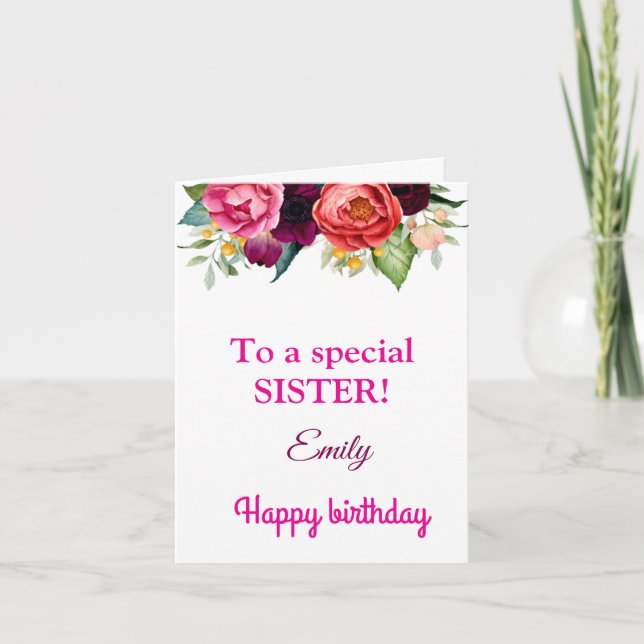 For a Special Sister Pink Red Roses Birthday Card (Front)