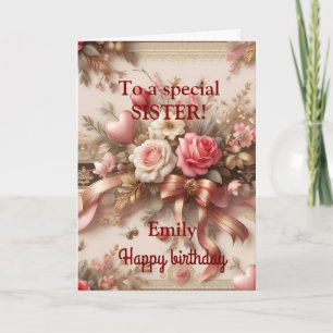 For a Special Sister Pink Yellow Roses Birthday Card