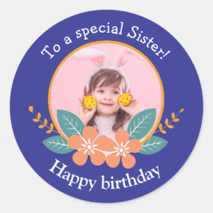 For a Special Sister Pink Yellow Roses Birthday Classic Round Sticker