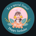 For a Special Sister Pink Yellow Roses Birthday Classic Round Sticker<br><div class="desc">For a Special Sister Pink Yellow Roses Birthday</div>