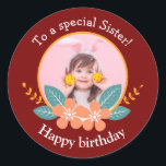 For a Special Sister Pink Yellow Roses Birthday Classic Round Sticker<br><div class="desc">For a Special Sister Pink Yellow Roses Birthday</div>