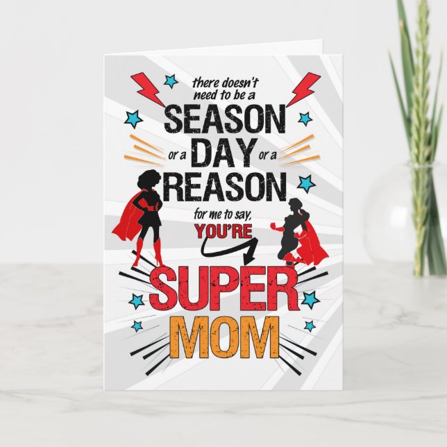 for a Super Mom Comic Book Theme Mothers Day Holiday Card (Front)