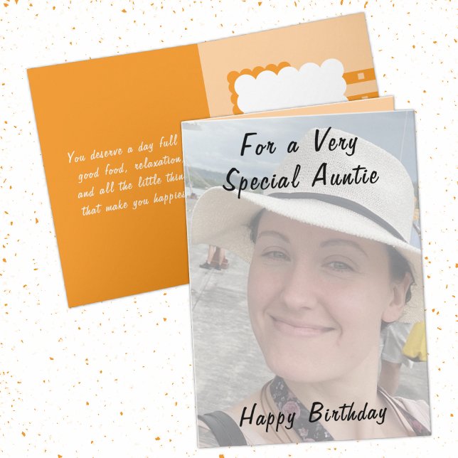 For a very special auntie photo orange birthday card (Creator Uploaded)