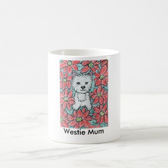FOR A WESTIE MUM with POINSETTIAS Christmas Coffee Mug (Center)