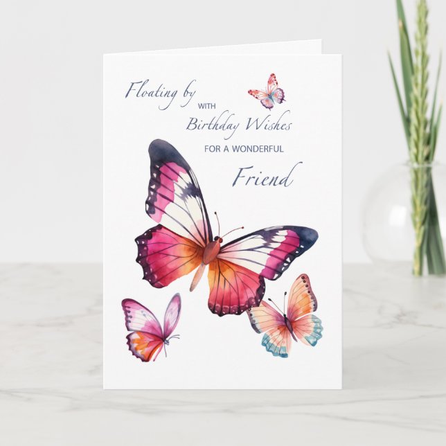 For a Wonderful Friend Birthday Wishes Butterflies Card (Front)