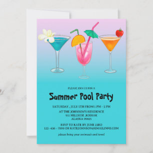 For Adult Summer Blue Pool Party Invitation