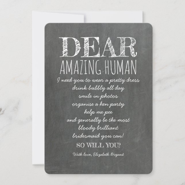 FOR AMAZING HUMAN Funny Bridesmaid Proposal Invitation (Front)