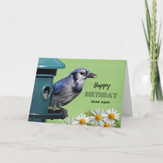 For Aunt Birthday with Blue Jay at Feeder Card (Front)