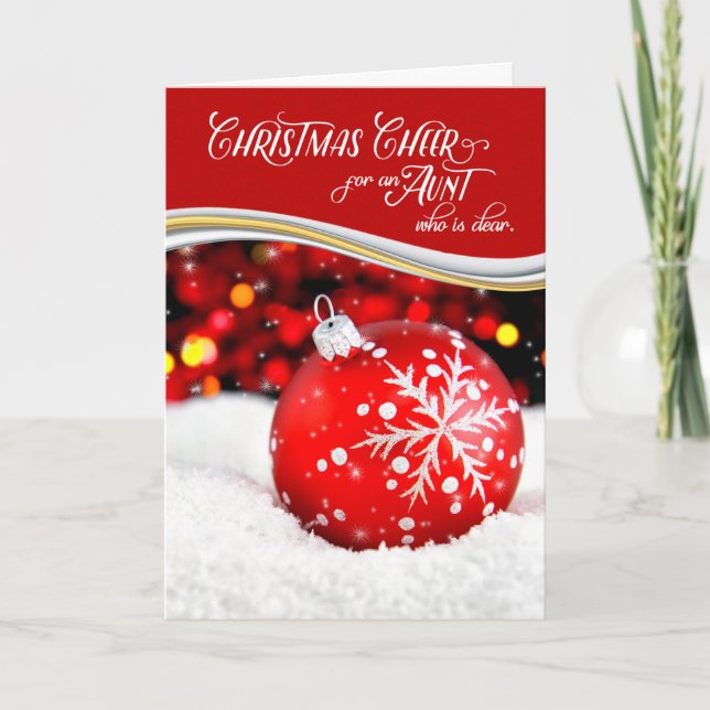 for Aunt Christmas Cheer Red Snowflake Ornament Holiday Card (Front)