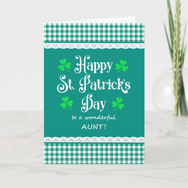 For Aunt St Patrick's Day Shamrocks Green Checks Card (Front)