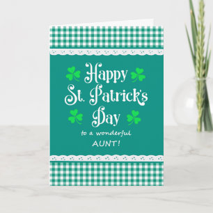 For Aunt St Patrick's Day Shamrocks Green Checks Card