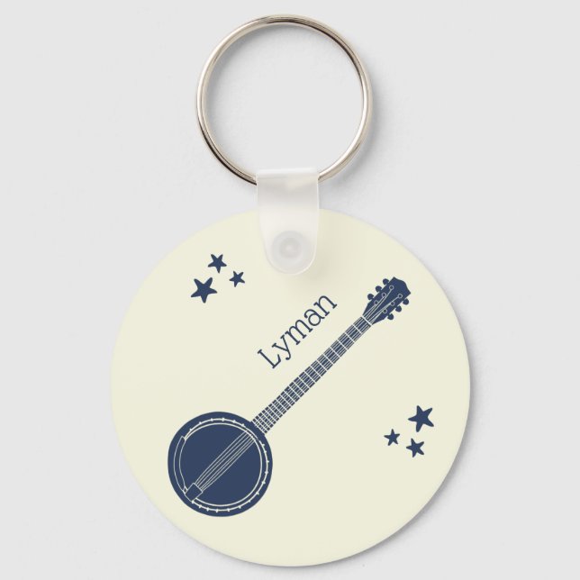 For Banjo Players Navy Blue Personalised Key Ring (Front)