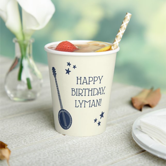 For Banjo Players Navy Blue Personalised Party Paper Cups (Insitu)