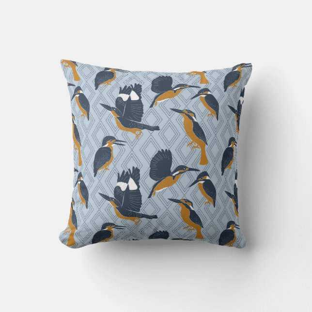 For Bird Lovers Cosy Kingfishers Patterned Cushion (Front)