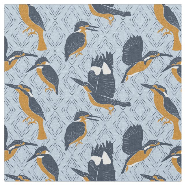 For Bird Lovers Cosy Kingfishers Patterned Fabric (Close Up)