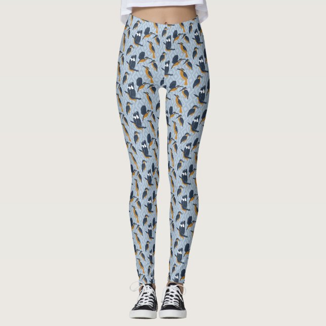 For Bird Lovers Cosy Kingfishers Patterned Leggings (Front)