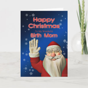 For Birth Mum, a Santa waving Holiday Card