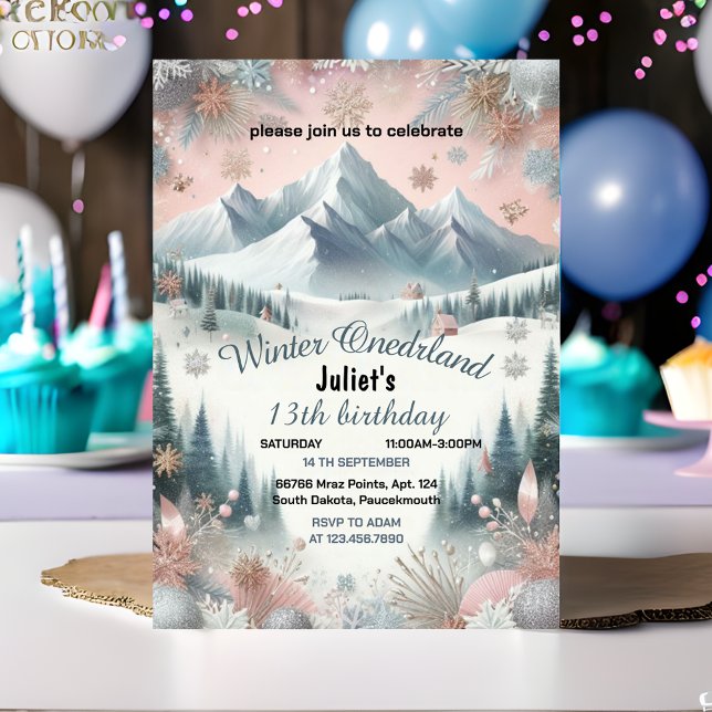for blue girl snow Winter Onederland 13th birthday Invitation (Creator Uploaded)
