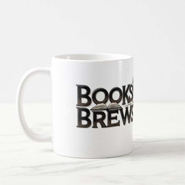 For Books Lover "Books & Brews" Coffee Mug (Left)