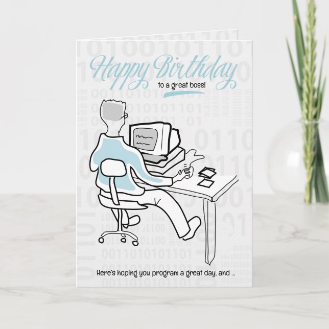 for Boss Funny Birthday Computer Guy Card (Front)
