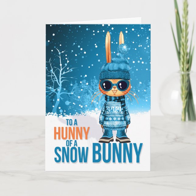 for Boys Cute Blue Christmas Snowbunny Holiday Card (Front)