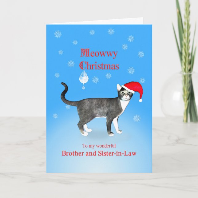 For Brother and sister-in-law, Meowwy Christmas Holiday Card (Front)