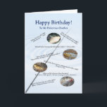 For brother, Fishing jokes birthday card<br><div class="desc">Make you fisherman laugh with these terrible fishy jokes! A birthday card to make any angler groan!</div>