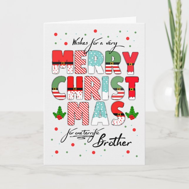 for Brother Merry Christmas Decorated Lettering Holiday Card (Front)