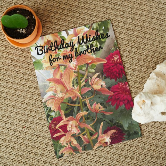 For Brother Orchids and Red Mums Floral Birthday Card (In Situ)