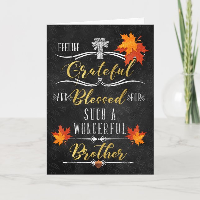 for Brother Thanksgiving Blessings Chalkboard Holiday Card (Front)