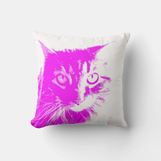  for cat lovers purple and pink on white  cushion (Front)