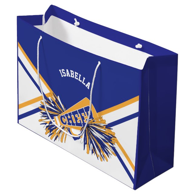 For Cheerleaders  - White, Blue and Gold - Large Large Gift Bag (Front Angled)