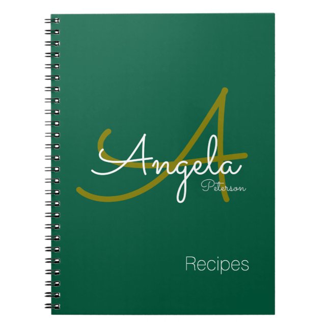 for Chef Recipes a Modern Monogrammed Green Notebook (Front)