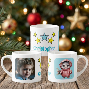 For children photo name mouse christmas blue espresso cup