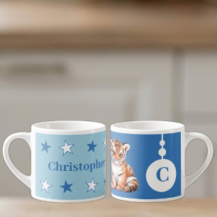 For children tiger name blue espresso cup