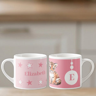 For children tiger name pink espresso cup