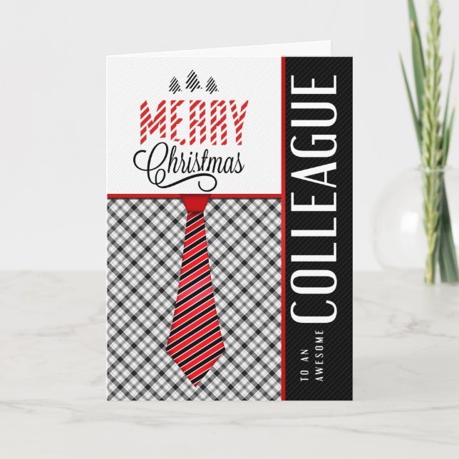 for Colleague Merry Christmas Masculine Necktie Holiday Card (Front)