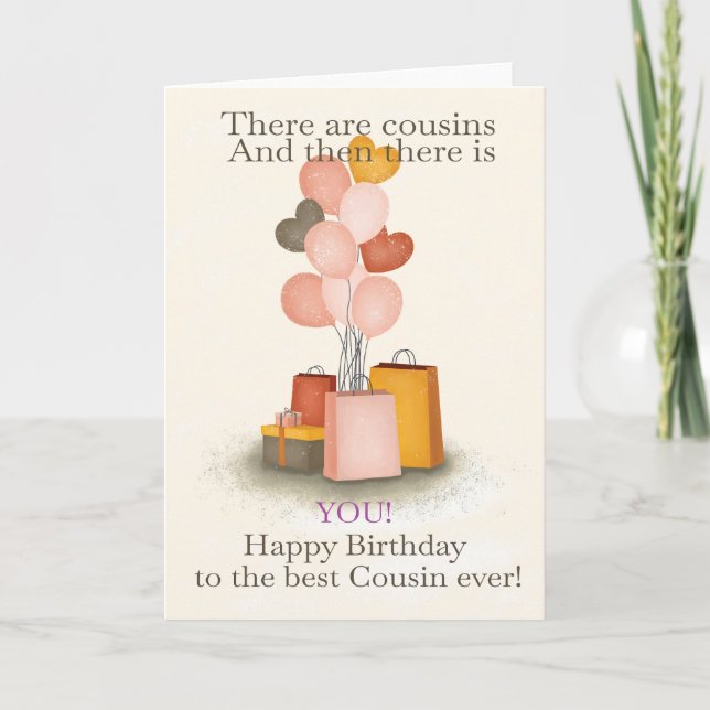 For Cousin Presents and Balloons Birthday Card (Front)