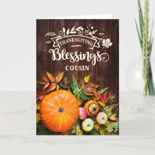 For Cousin Thanksgiving Blessings Pumpkins Holiday Card