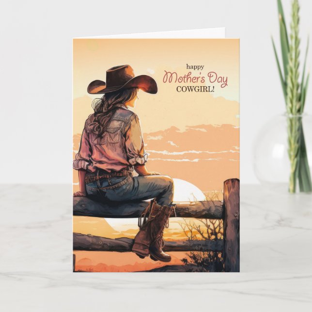 for Cowgirl Mother's Day Western Ranch Sunset Holiday Card (Front)