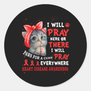 For Cure Pray Cat Heart Disease Awareness Classic Round Sticker