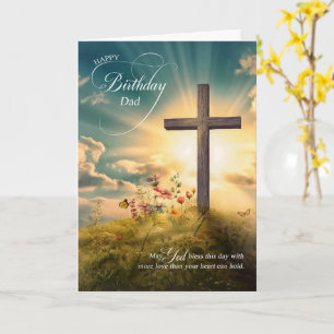 For Dad Christian Birthday Cross on Hill Card
