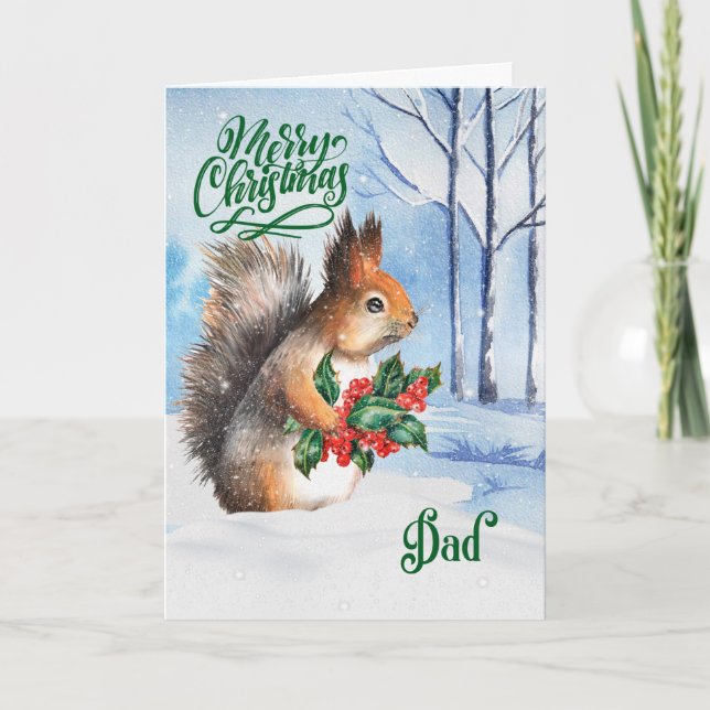 for Dad Christmas Squirrel Winter Woodland Holiday Card (Front)