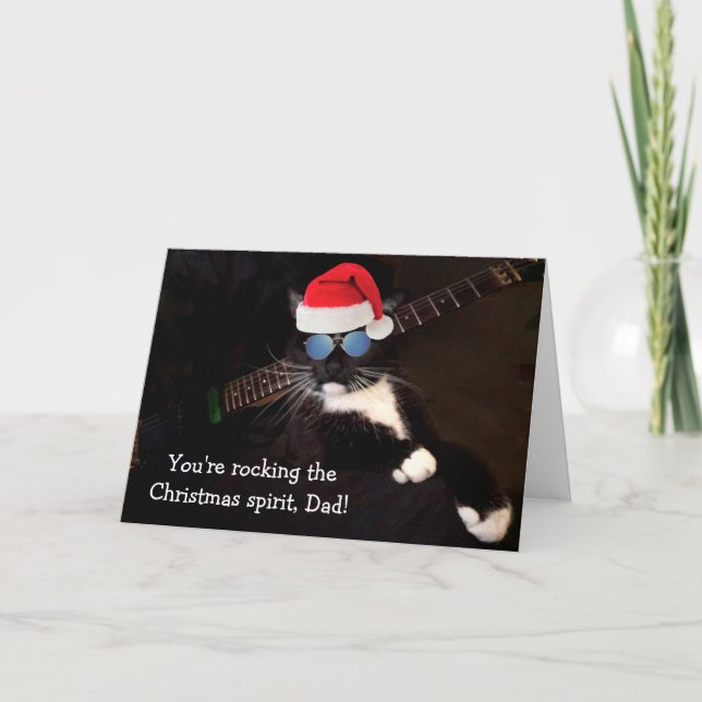 "For Dad" Cool Cat Christmas Holiday Card (Front)