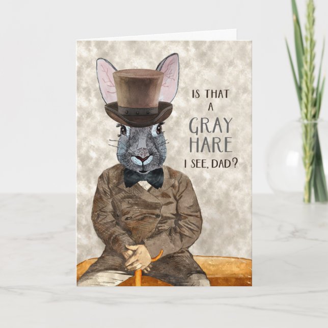 for Dad Funny Birthday Hipster Rabbit Grey Hare Card (Front)